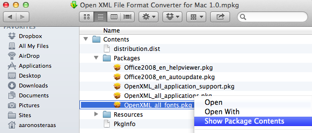 Show all fonts package contents